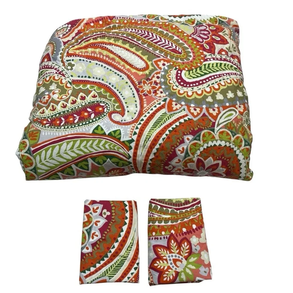 North End Decor Comforter Queen Ful Pomegranate Paisley Cotton Reversible‎ 3 PC